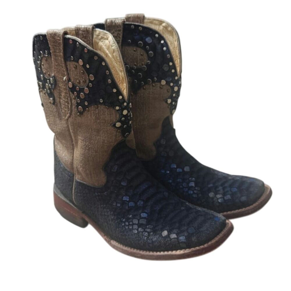 Ferrini blue and tan glam Cowboy boots sz 8